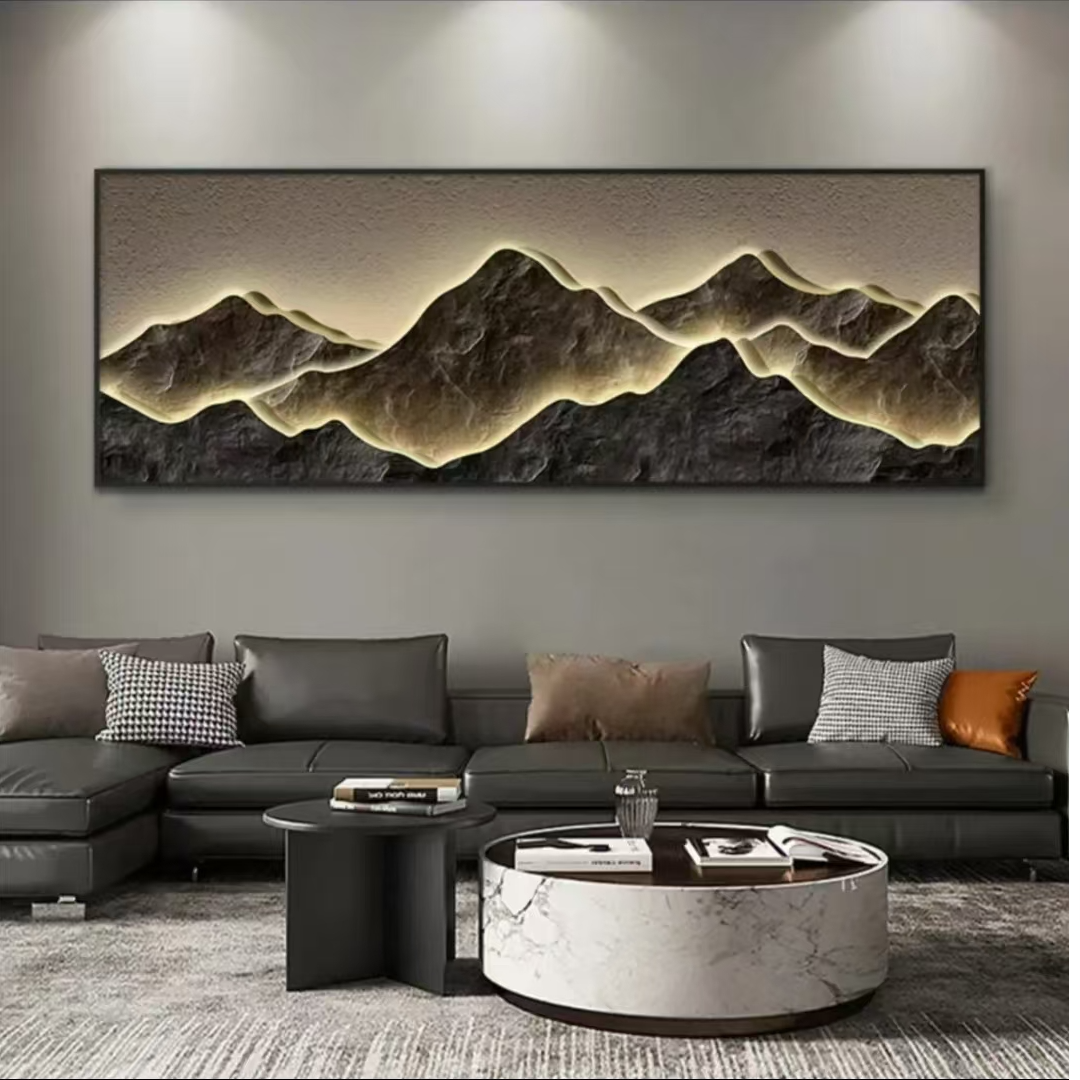 镶钻2023【背靠金山6】横幅 客厅装饰画新中式沙发山水挂画200*70