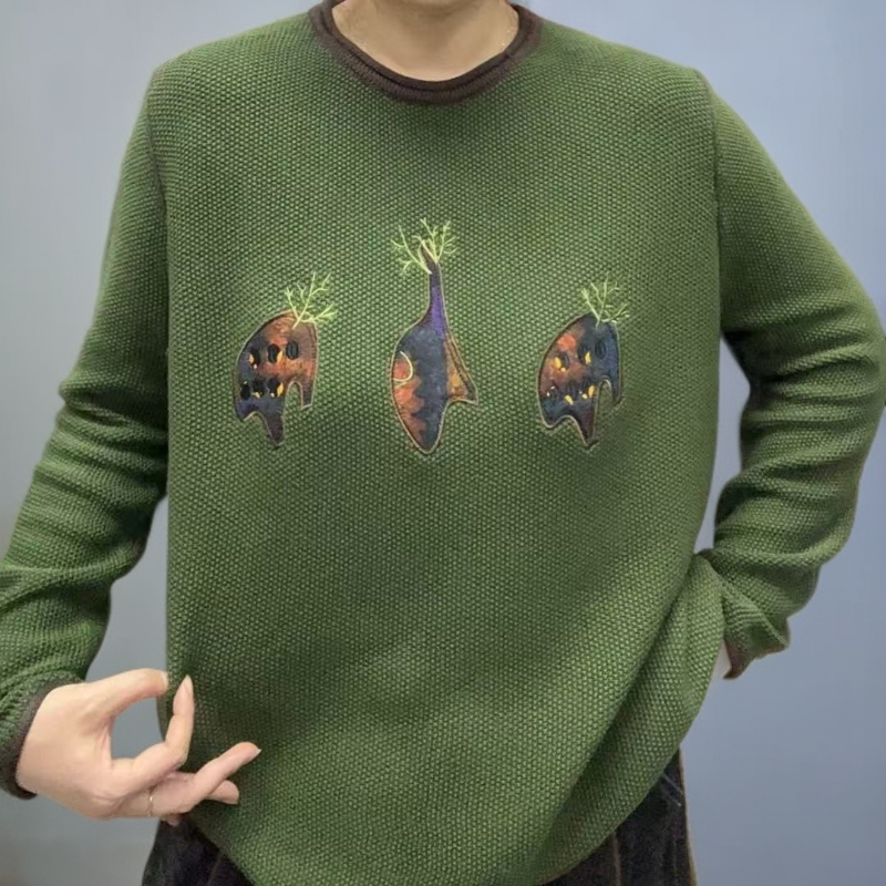 棉～（贴布绣三小象）女款宽松版型针织衫