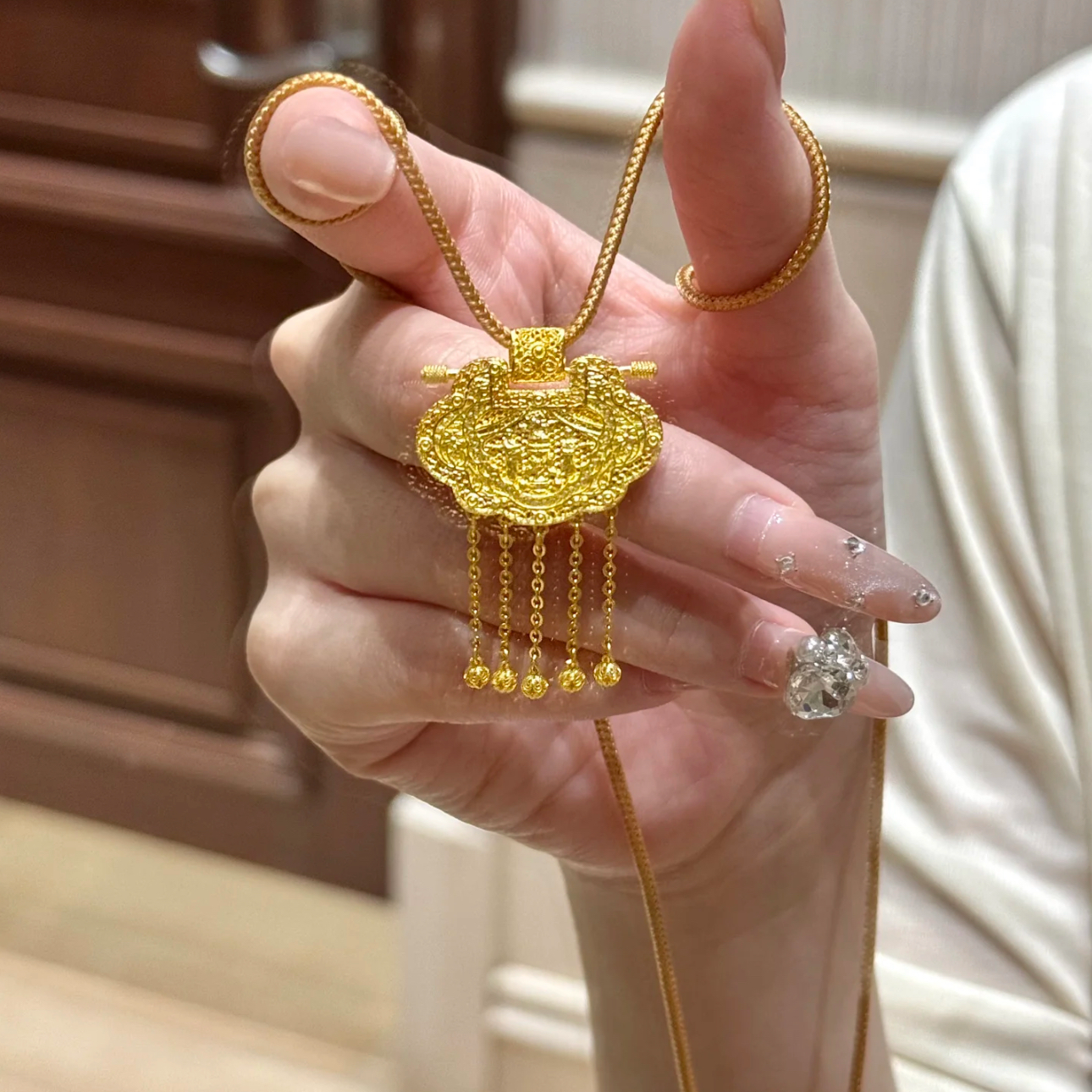 铜合金布艺项链 天子门生锁包吊坠龙凤呈祥项链古风挂坠锁骨链