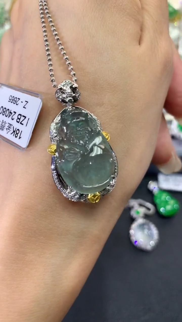 【闪购商品】翡翠吊坠(不含链)18K金镶嵌w13    