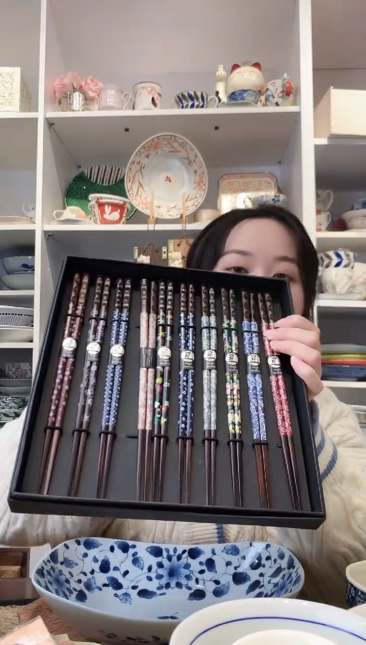 陶瓷日本进口纯实木筷子十双礼盒装