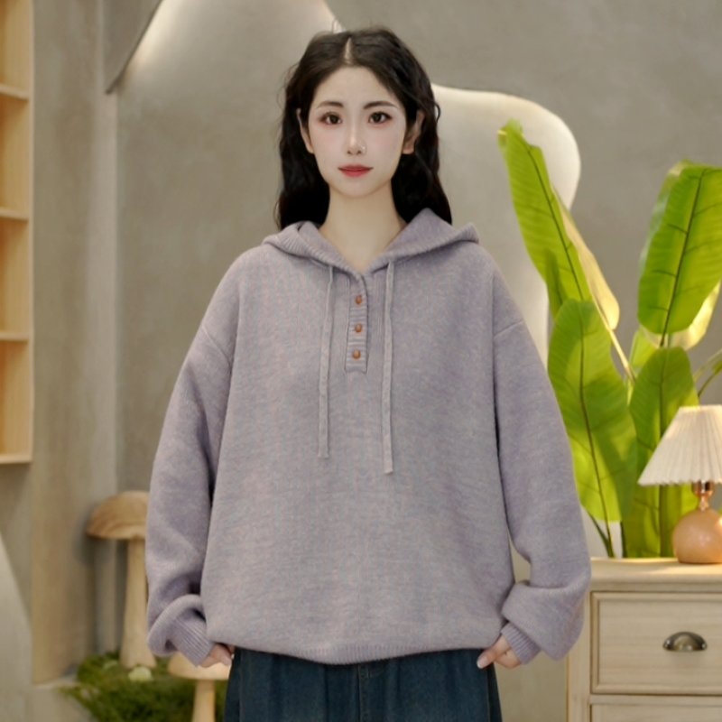 2012 连帽毛衣女秋冬季新款加厚抽绳套头毛衣宽松针织衫上衣女