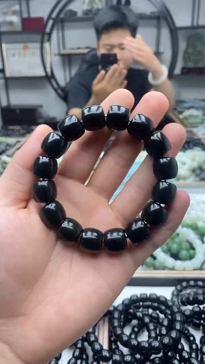 手串未镶嵌和田玉黑晴14直切