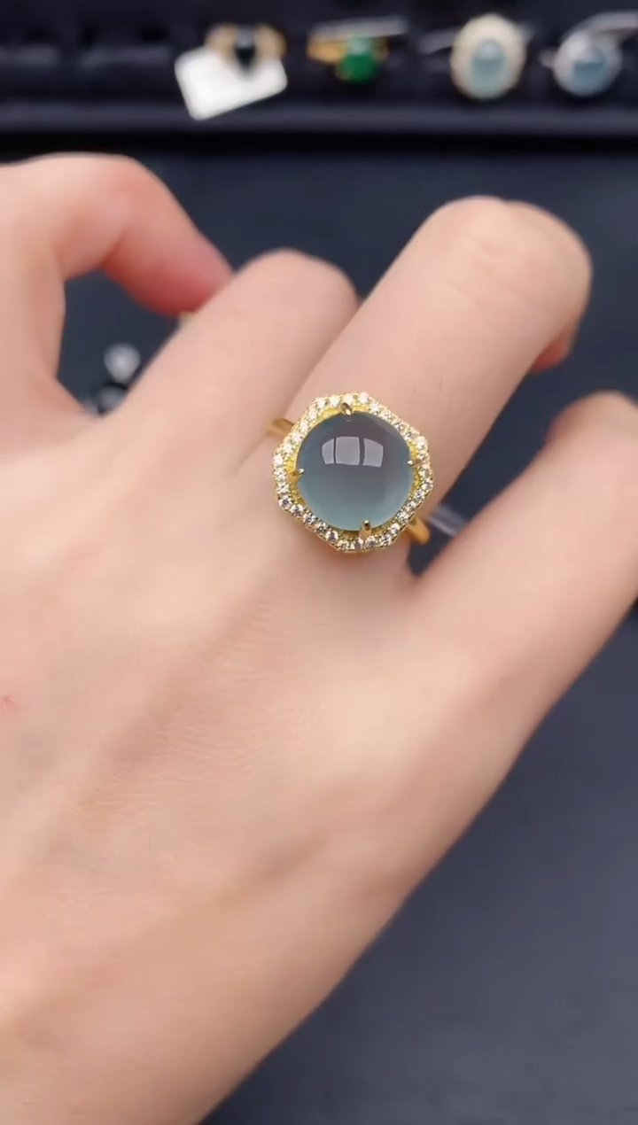 银S925镶嵌戒指翡翠天然a货翡翠442