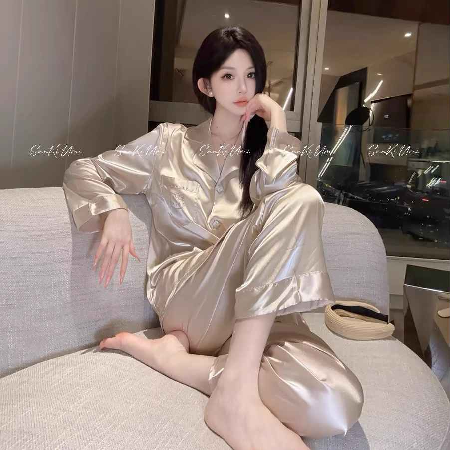 【缎面好面料】【香槟烫钻KT】秋款睡衣套装家居服冰丝2025年新款爆款