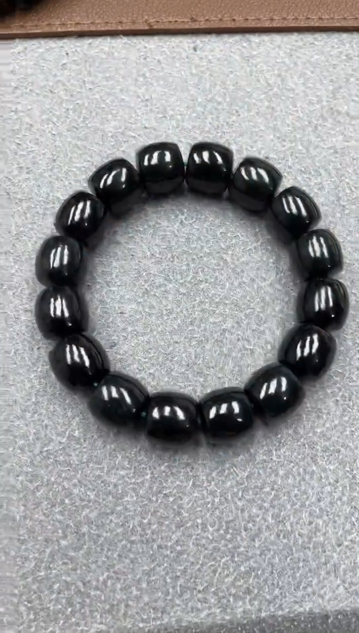 未镶嵌手串和田玉纯天然新疆塔县黑青14直切