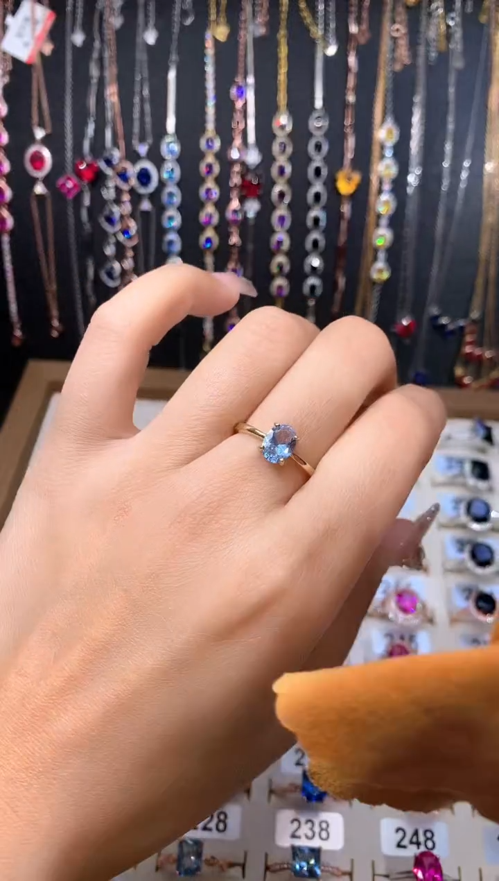 蓝宝石戒指银S925镶嵌金色68