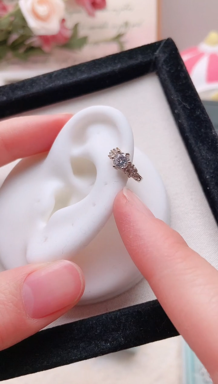 钛钢合金合成立方氧化锆热**友耳畔星辰耳圈咖啡金|TS08一只