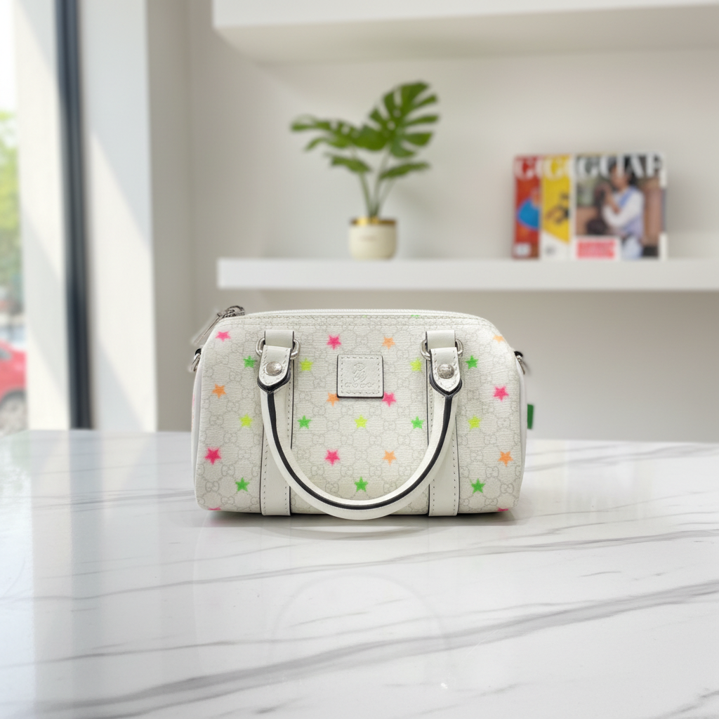 95新 GUCCI/古驰  白色彩花波士顿手提包 1830 4999 