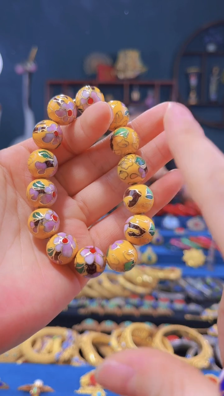 【闪购商品】非遗绝技 景泰蓝1.4手串 黄