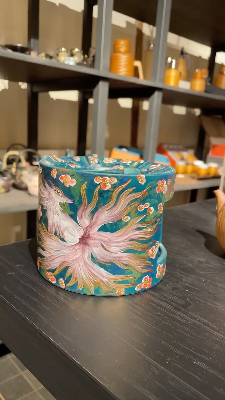 九尾狐南瓜提梁壶大号-环盖青金石