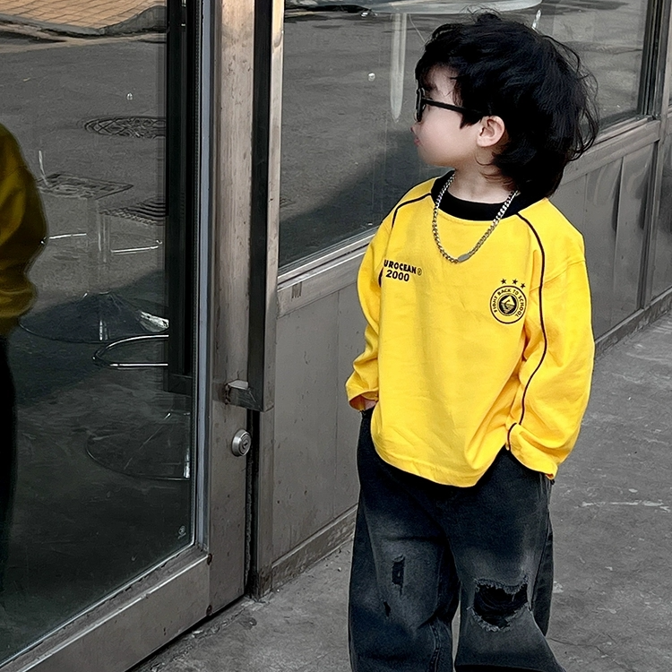 男孩长袖T恤2025秋季韩版儿童美式字母街头打底上衣宝宝个性t小童