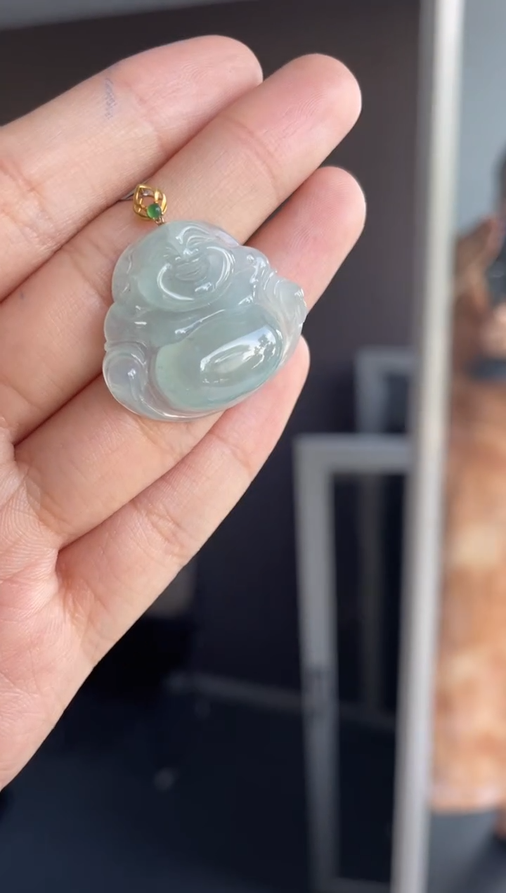 吊坠(不含链)18K金镶嵌翡翠天然缅甸A货翡翠