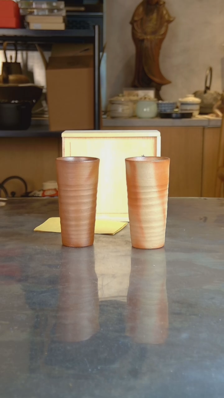 铁张*仪日本原产备前烧对杯