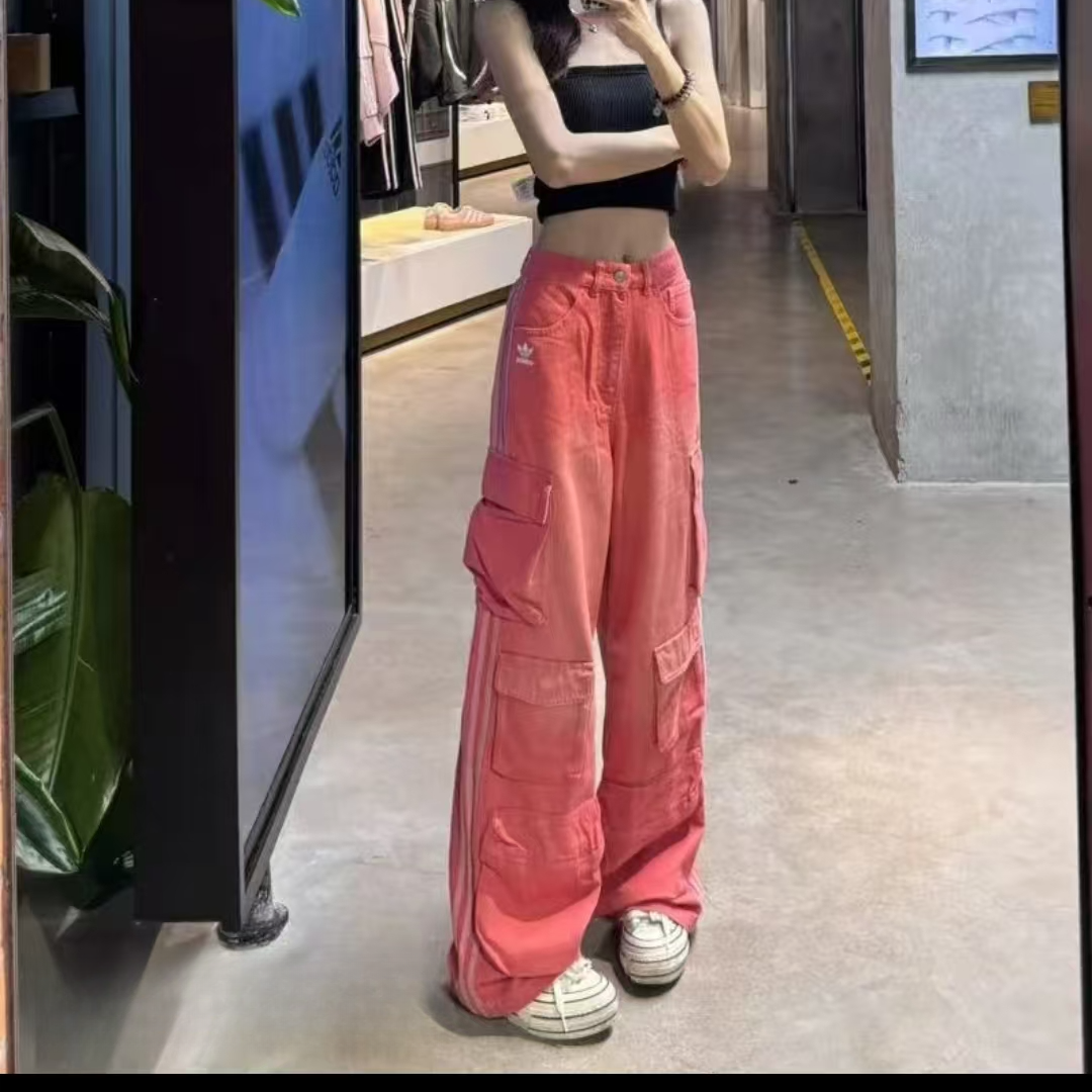 adidas阿迪达斯 新款 时尚潮流百搭多口袋牛仔工装宽松裤KC5869