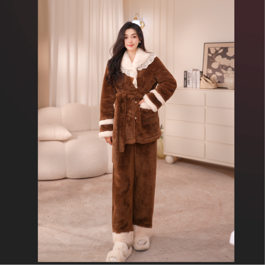 【颖初套装】法式新款睡衣冬季厚舒适保暖女士家居服舒棉绒毛套装