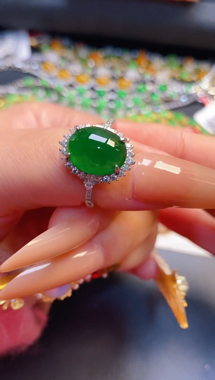 银S925镶嵌戒指翡翠天然