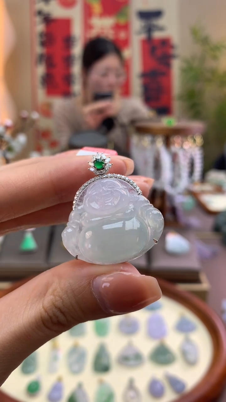 【闪购商品】翡翠颈饰18K金镶嵌天然a货翡翠吊坠