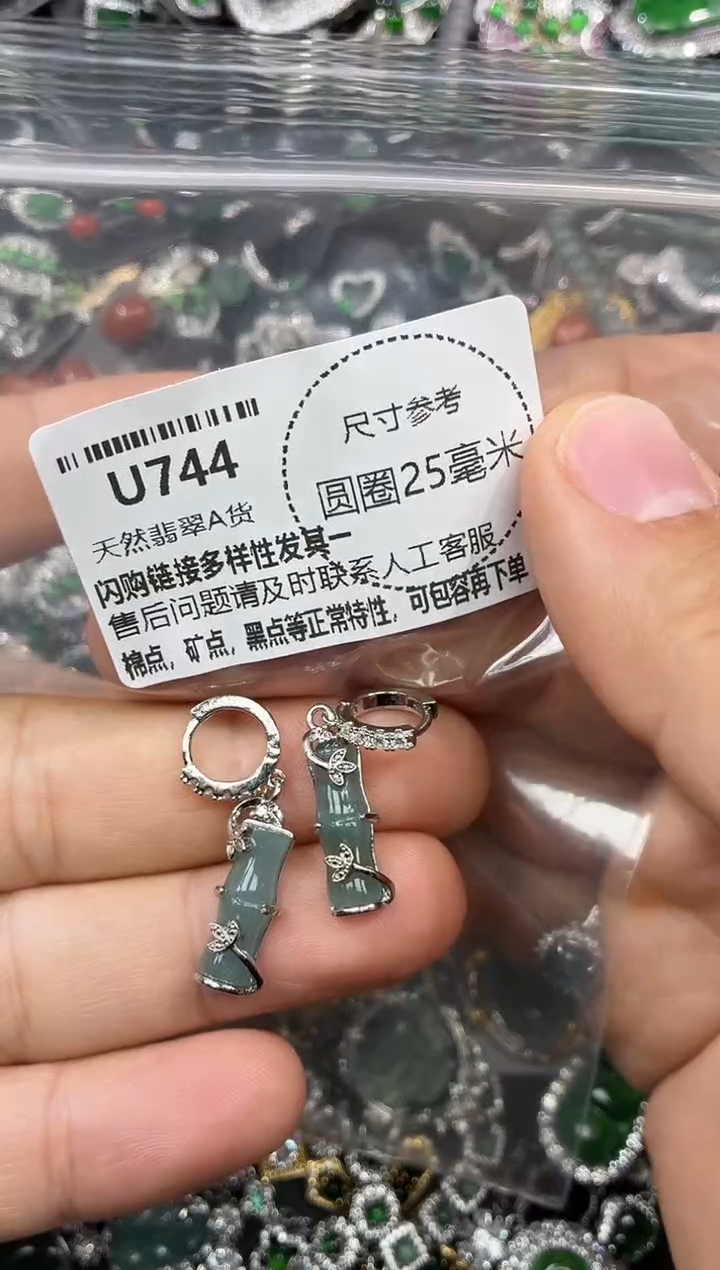 颈饰未镶嵌翡翠U744耳扣