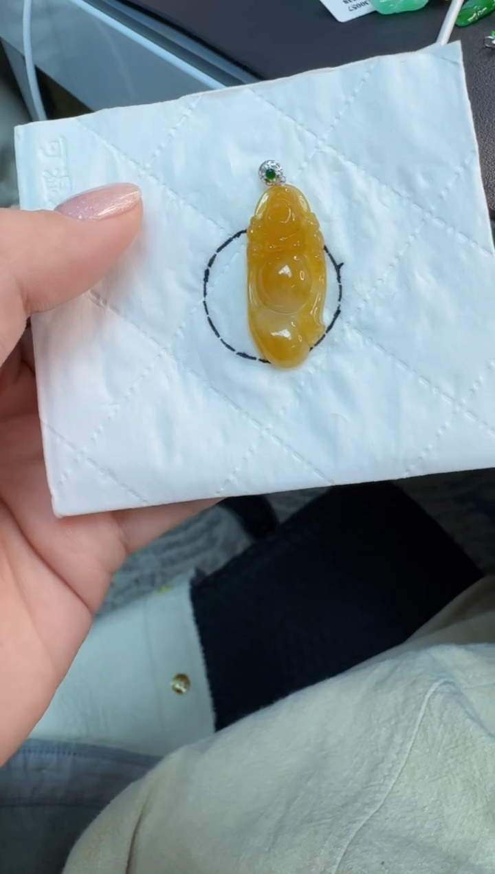 翡翠18K金镶嵌颈饰缅甸翡翠A货挂件