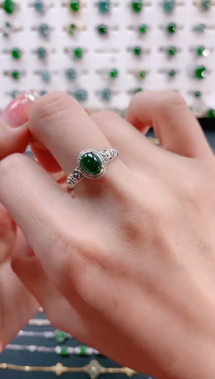 【闪购商品】翡翠戒指银S925镶嵌天然翡翠