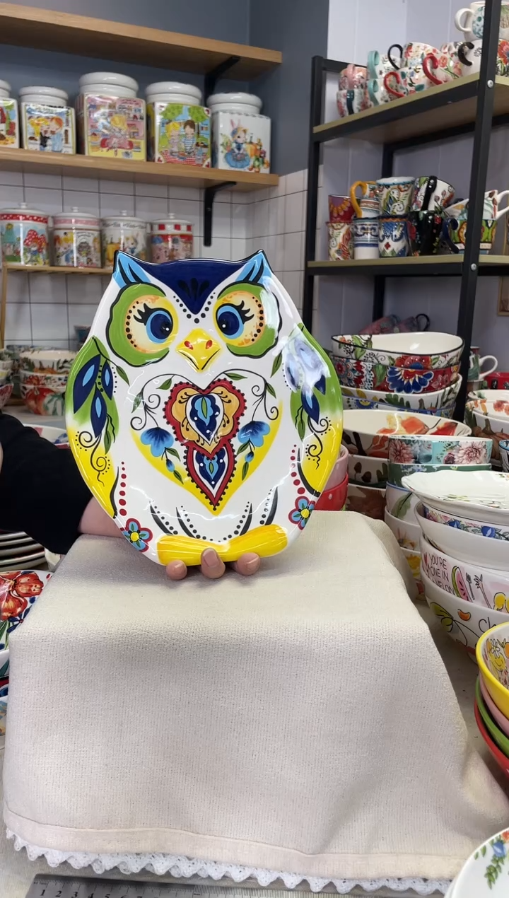 瓷片巧***奶猫头鹰盘子一个