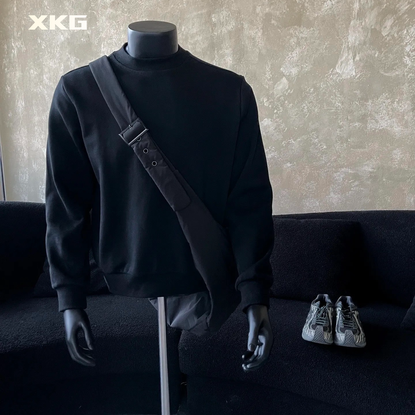 cleanfit纯色美式重磅圆领卫衣男春秋正肩长袖打底衫加绒加厚外套