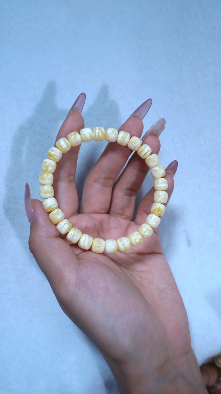 【闪购商品】蜜蜡手链未镶嵌收藏级8mm瓷白浓蜡满虎皮