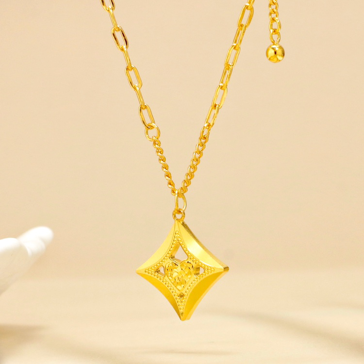 铜合金项链 精工版龙鳞爱心菱形套链女款 时尚精美坠链轻奢金色