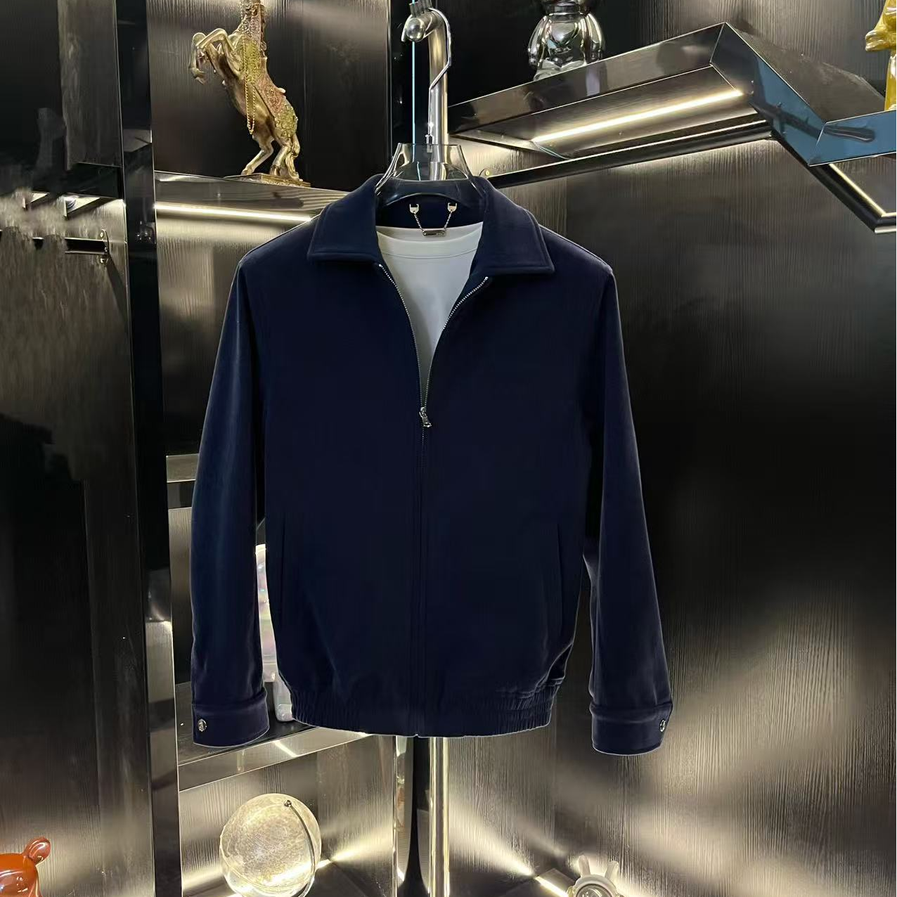 【花姐专属】宝蓝色秋冬刺绣百搭休闲夹克设计师休闲款外套-0148