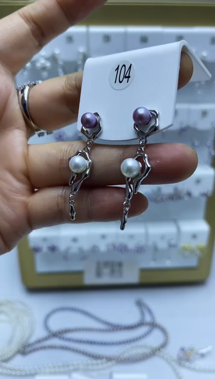 银S925镶嵌耳饰淡水珍珠104