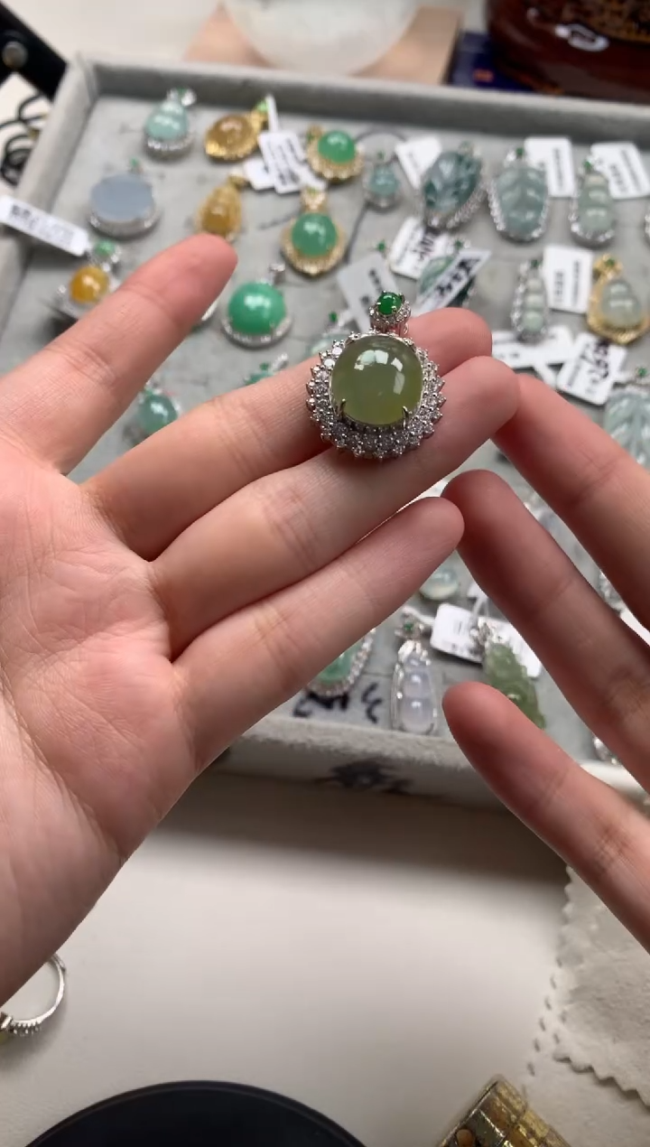 银S925镶嵌戒指翡翠吊坠8