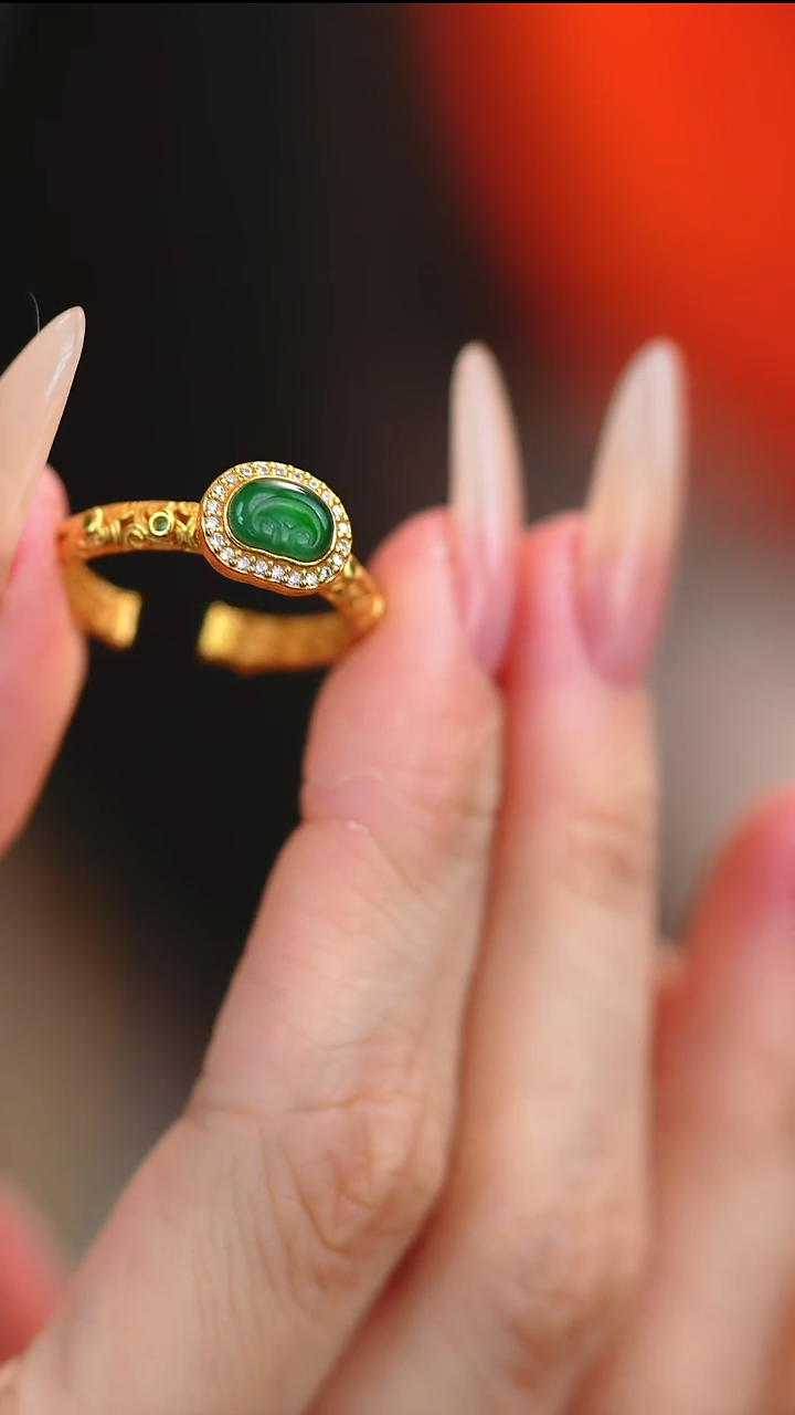 银S925镶嵌戒指翡翠新款