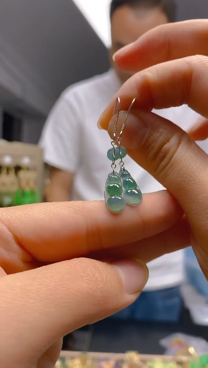 【闪购商品】翡翠耳饰银S925镶嵌0242翡翠耳钩