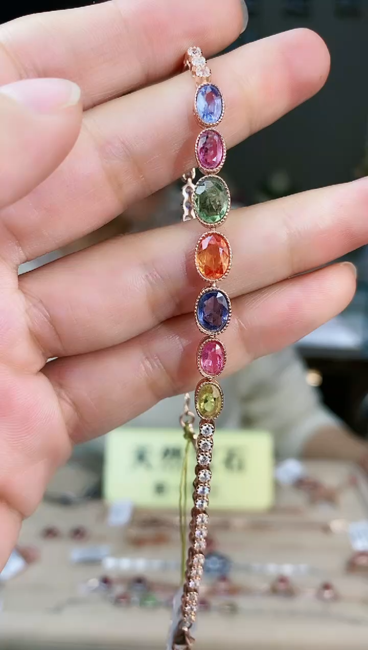 【闪购商品】彩色蓝宝石手链银S925镶嵌手链