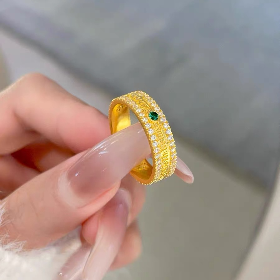 合金莫桑石戒指 新款时尚六字箴言开口戒指送女友送老婆