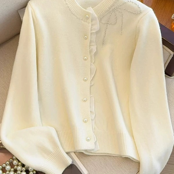 【李姑娘专属】81816时尚设计感钉珠拼蕾丝毛衣开衫