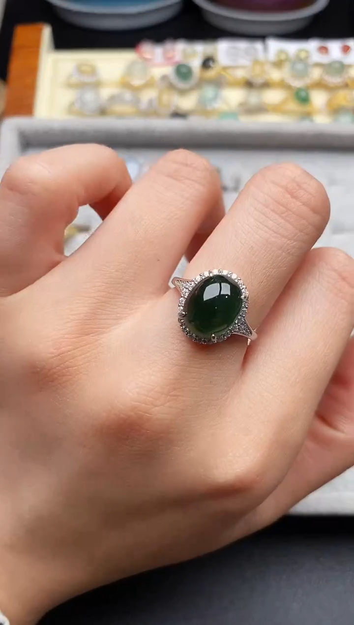 翡翠银S925镶嵌戒指77777777+7