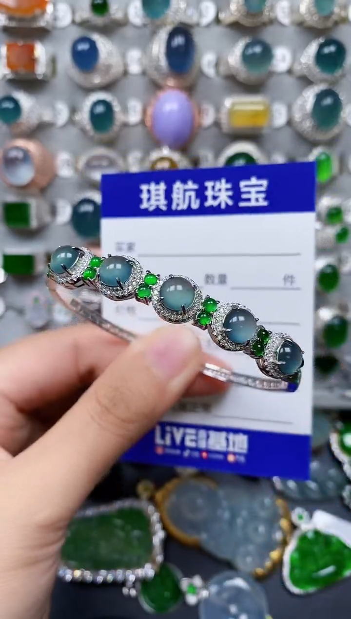 【闪购商品】翡翠手镯银S925镶嵌0599