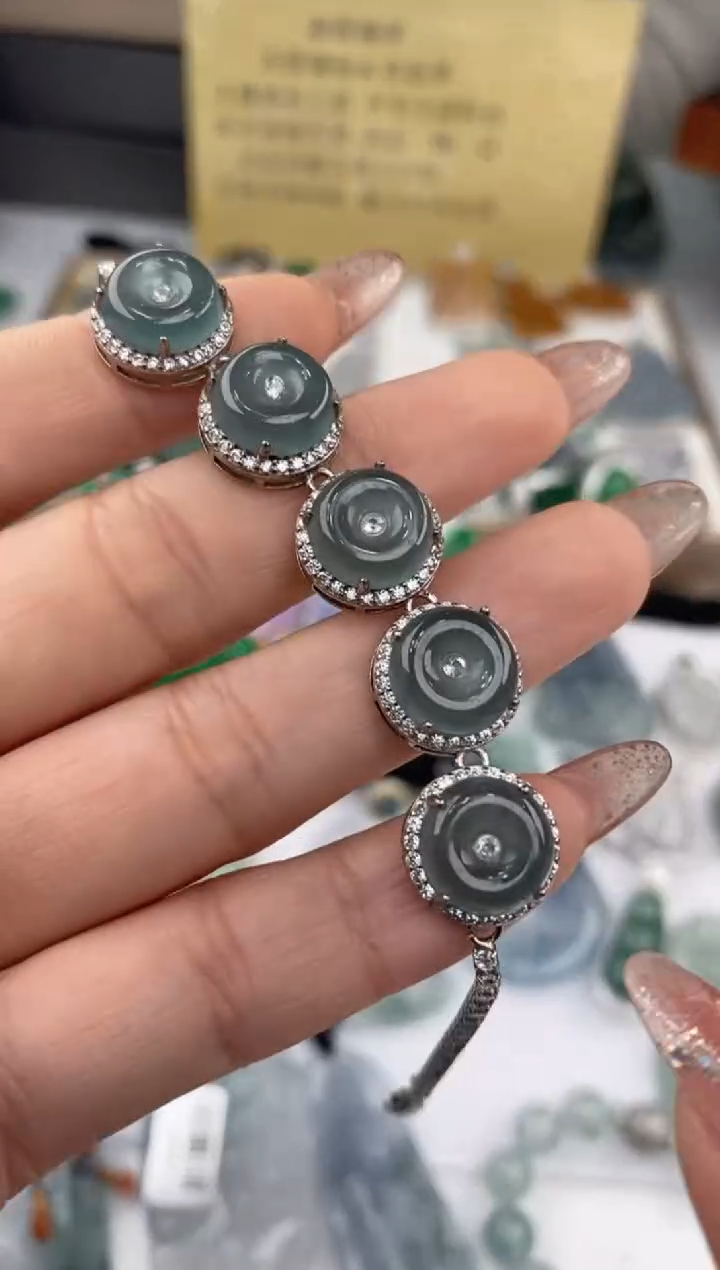 【闪购商品】翡翠手链银S925镶嵌35915/静静聊翠