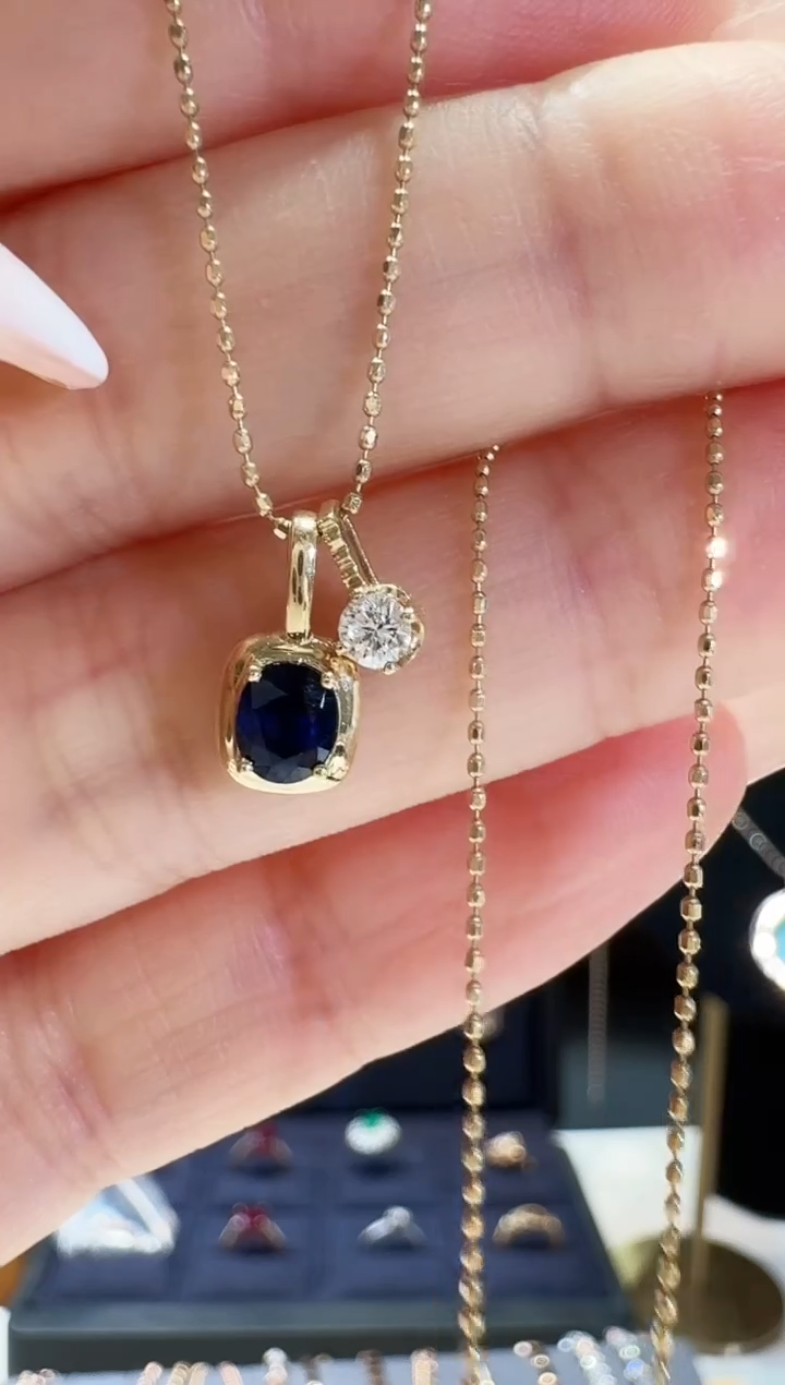 【闪购商品】钻石项链18K金镶嵌10分钻石+蓝宝石+珠珠链