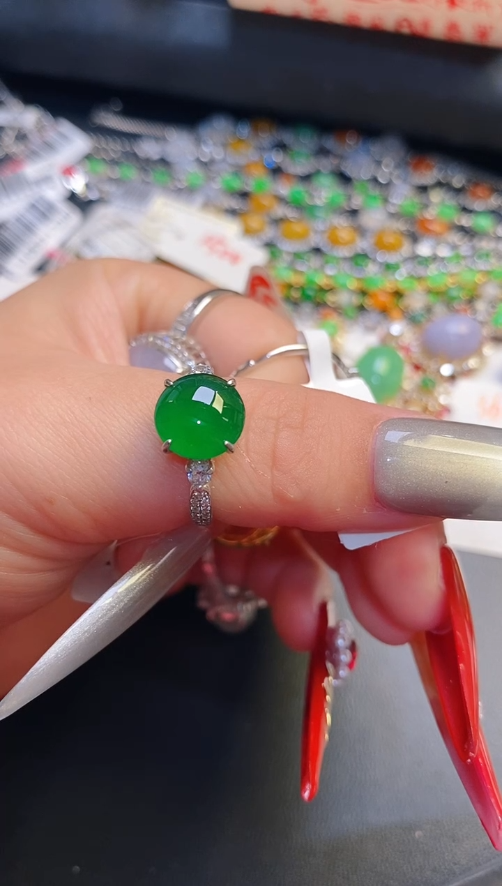 银S925镶嵌戒指翡翠雨*天然