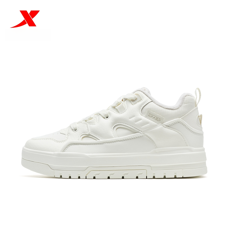 【二棉】特步板鞋情侣款冬季潮流休闲鞋厚底增高小白鞋低帮运动鞋子