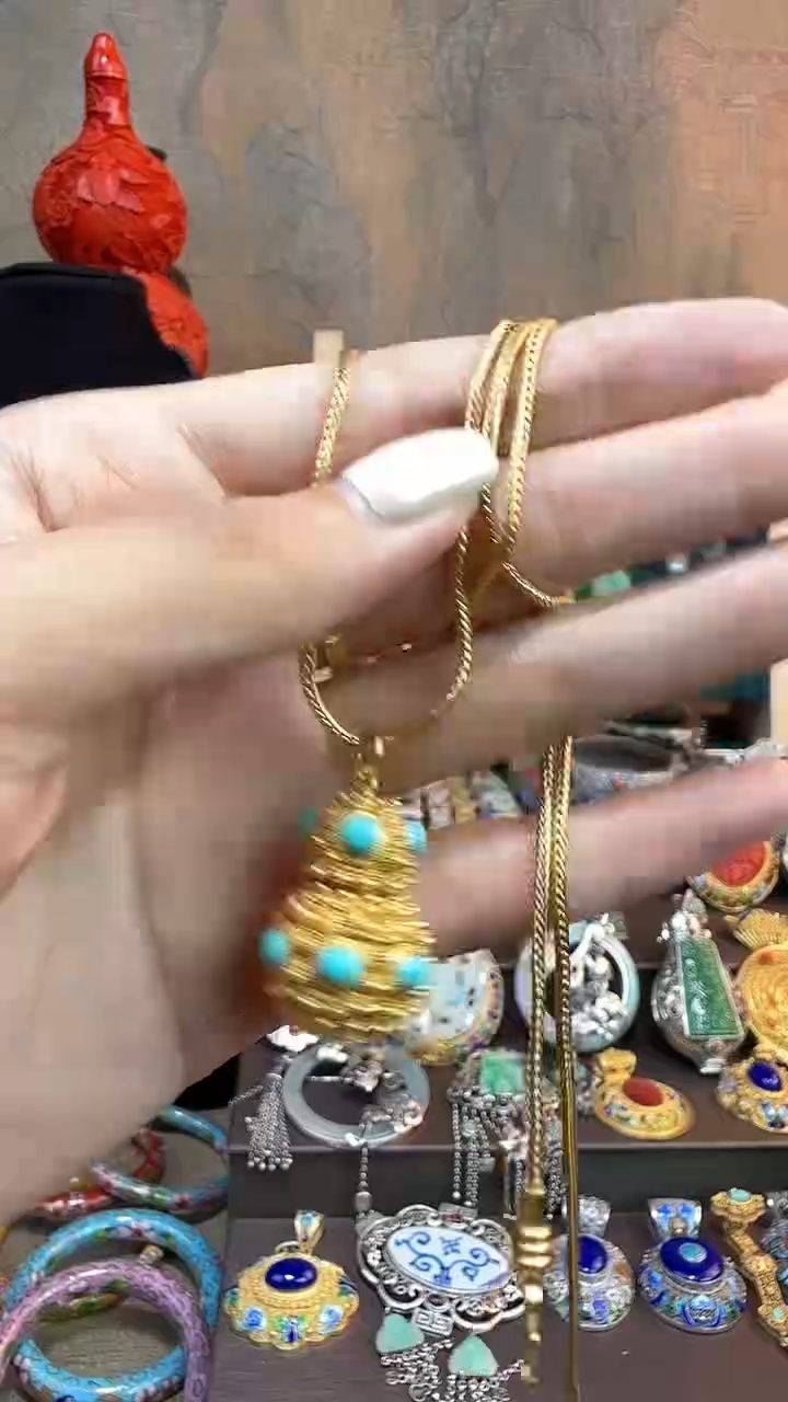 非遗手工花丝镶嵌吊坠加链