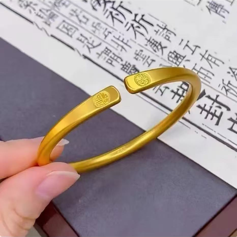 铜合金手镯 秋冬新款国潮古法实心百搭轻奢福字传承素圈开口手镯