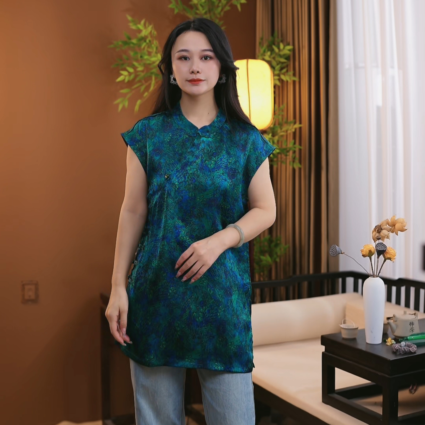 2025新中式夏季桑蚕丝短袖时尚显瘦百搭中国风上衣女S215