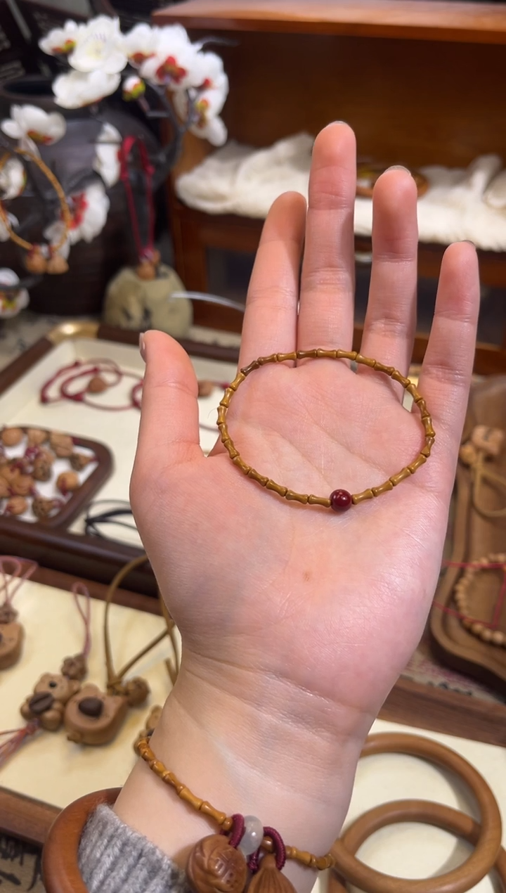 手串桃核【桃缘行】竹节「红色莎莎」桃木桃核辟、挡、驱、护 备注手围