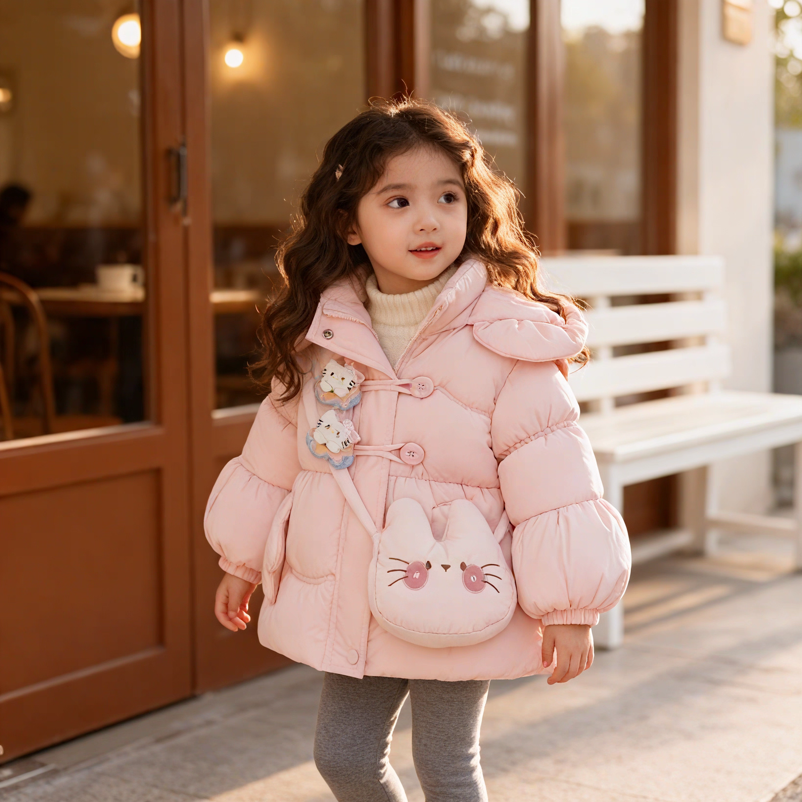 小丸子  57086 女童加绒冬季连帽外套2025儿童外出服