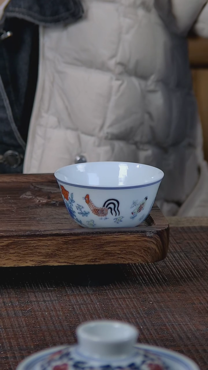 【闪购商品】折葵非器手工手绘斗彩鸡缸杯