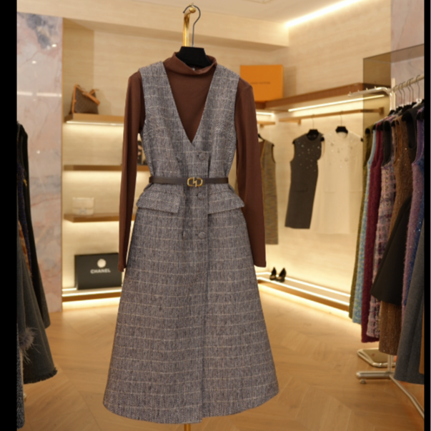 【J】气质复古显瘦收腰裙子优雅休闲风连衣裙秋保暖秋冬S253-6219